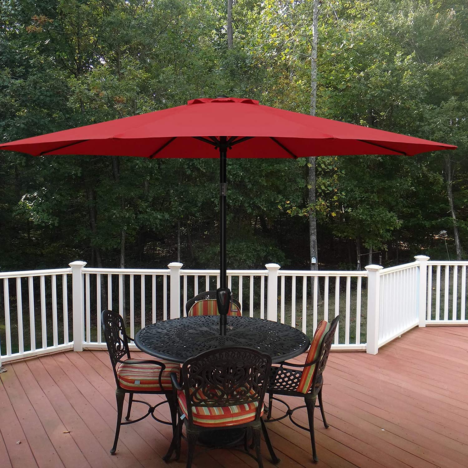 SUGIFT 9' Round Patio Umbrella Market Umbrella with Push Button Tilt-Red