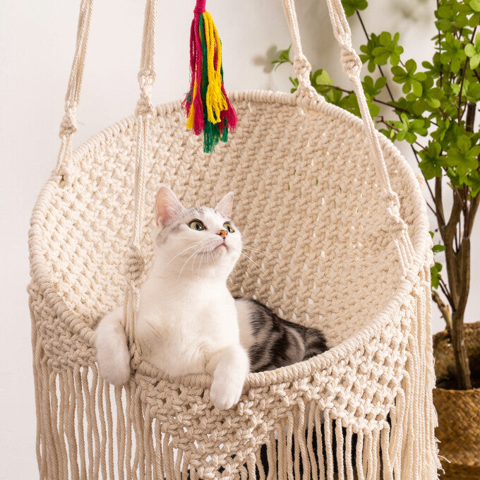 SUGIFT Hanging Cat Hammock Chair Handwoven Cotton with 3 Different Types of Hooks