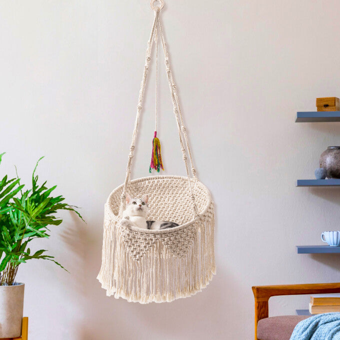 SUGIFT Hanging Cat Hammock Chair Handwoven Cotton with 3 Different Types of Hooks