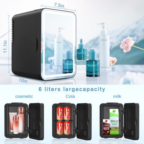 SUGIFT Mini Fridge 6L Portable Beauty Makeup Skincare Fridge Cosmetic LED Mirror Refrigerator with 3pcs Makeup Sponge