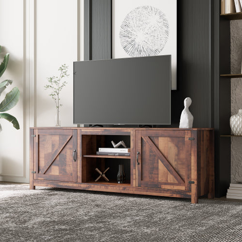 SUGIFT Farmhouse TV Stand, Wood Entertainment Center Media Console with Storage