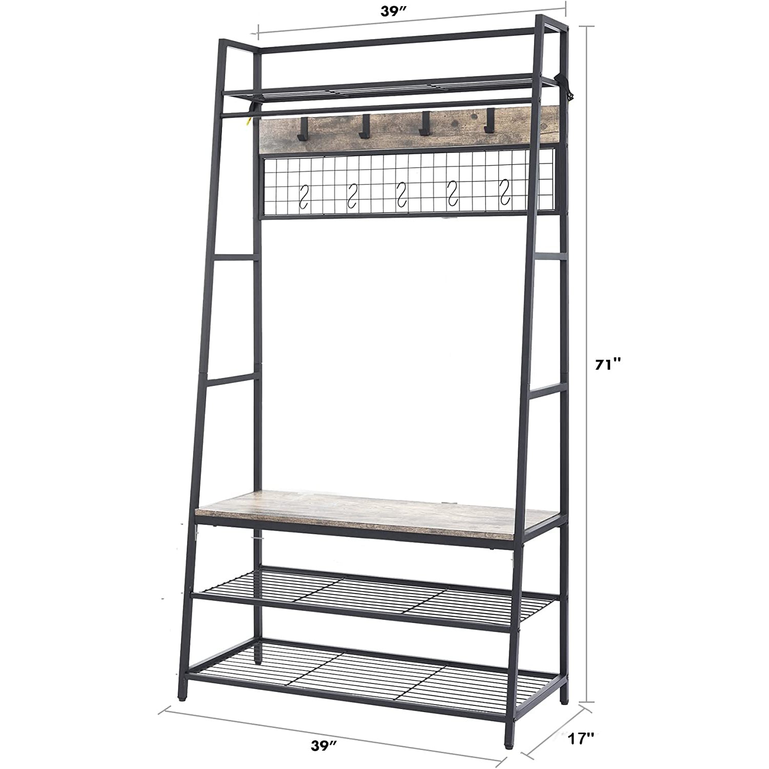 SUGIFT Entryway Shoe Rack with Multiple Coat Hooks-Grey