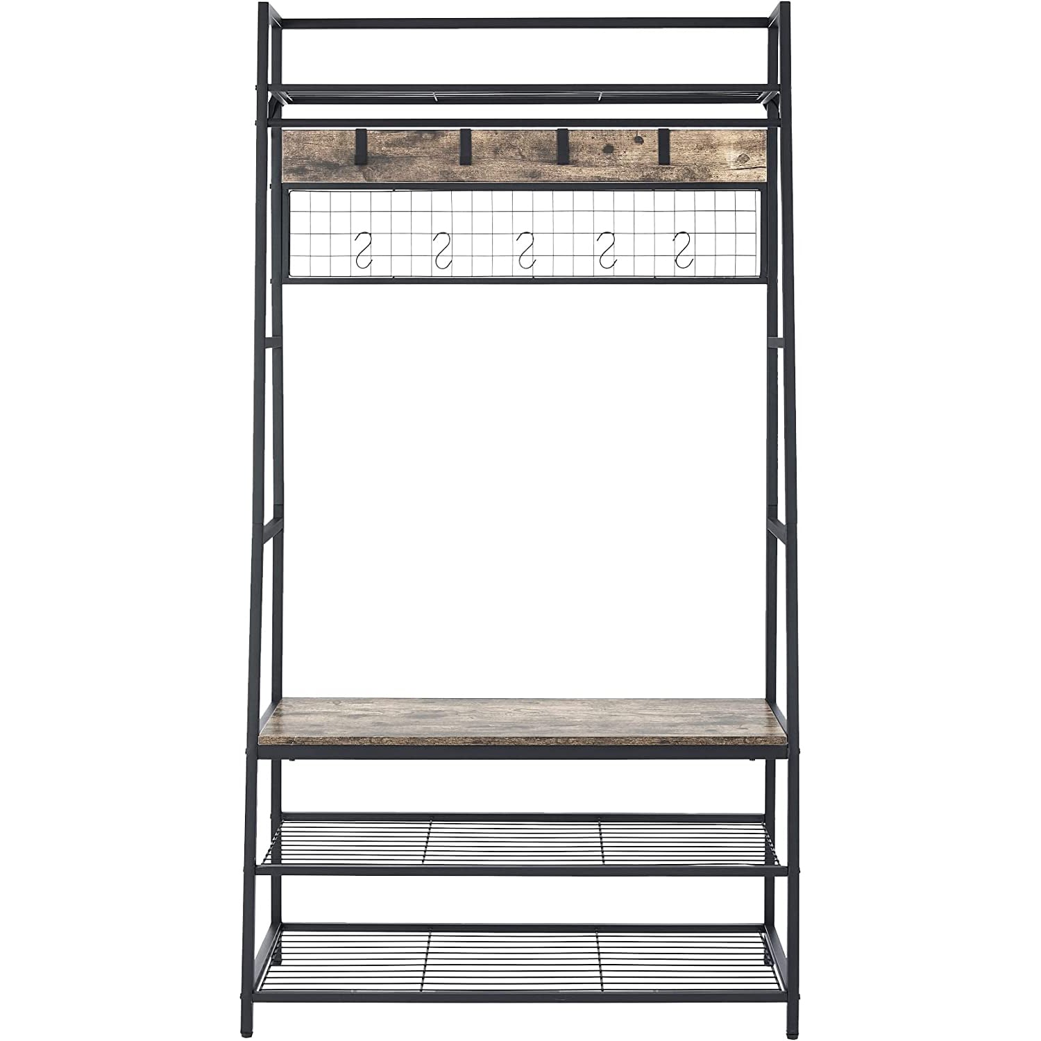 SUGIFT Entryway Shoe Rack with Multiple Coat Hooks-Grey