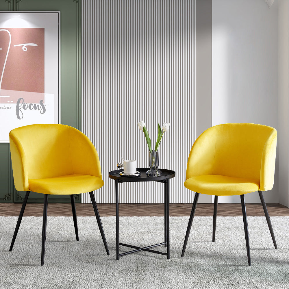 SUGIFT Set of 2 Upholstered Velvet Dining Chairs-Yellow