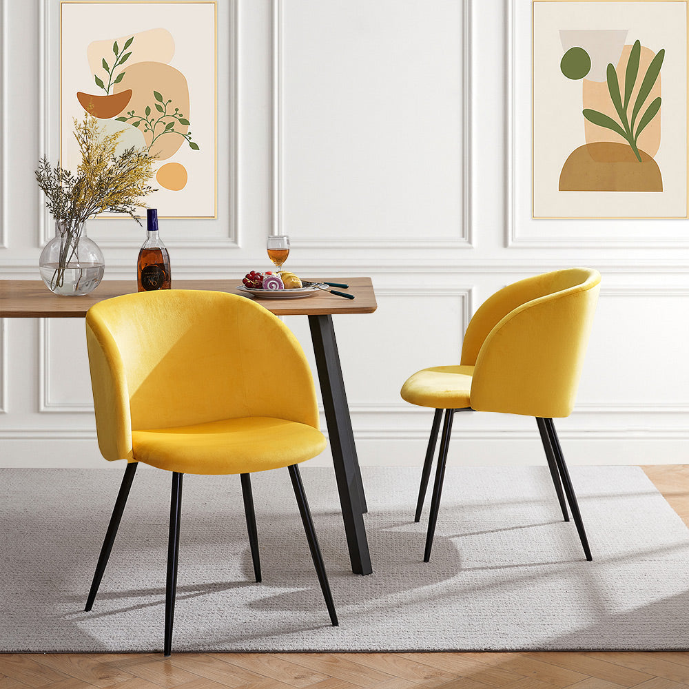 SUGIFT Set of 2 Upholstered Velvet Dining Chairs-Yellow