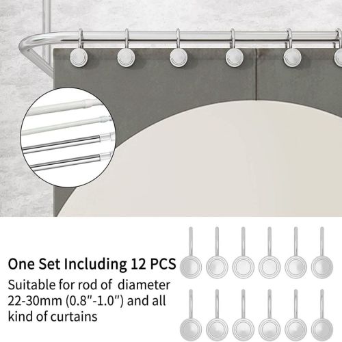 SUGIFT Silver Shower Curtain Hook, Zinc Alloy Hook, Round, Set of 12