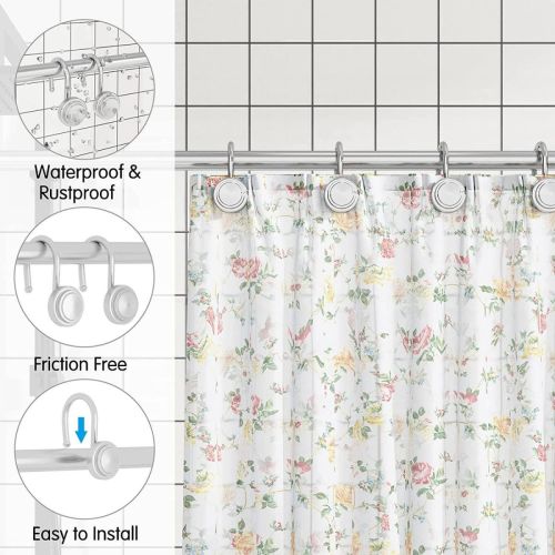 SUGIFT Silver Shower Curtain Hook, Zinc Alloy Hook, Round, Set of 12