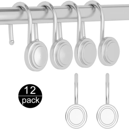 SUGIFT Silver Shower Curtain Hook, Zinc Alloy Hook, Round, Set of 12