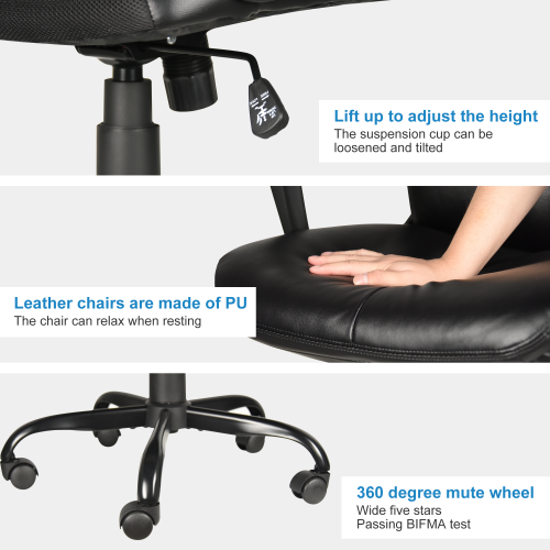 SUGIFT Office Desk Chair with High Quality PU Leather, Adjustable Height/Tilt, 360-Degree Swivel, 300LBS , Black