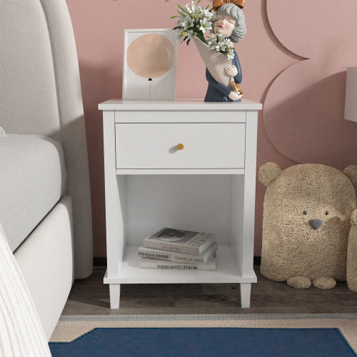 SUGIFT Wooden Nightstand with One Drawer One Shelf for Kids, Adults, White