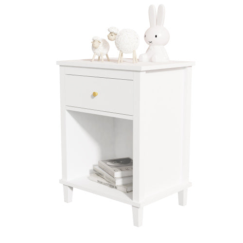 SUGIFT Wooden Nightstand with One Drawer One Shelf for Kids, Adults, White