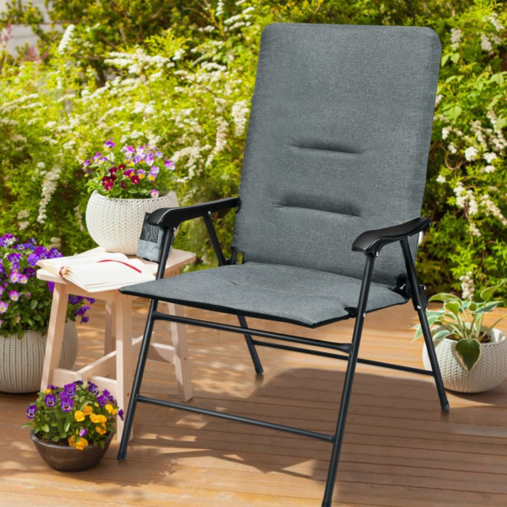 Gray Outdoor Patio Padded Folding Portable Dining Camping Chair