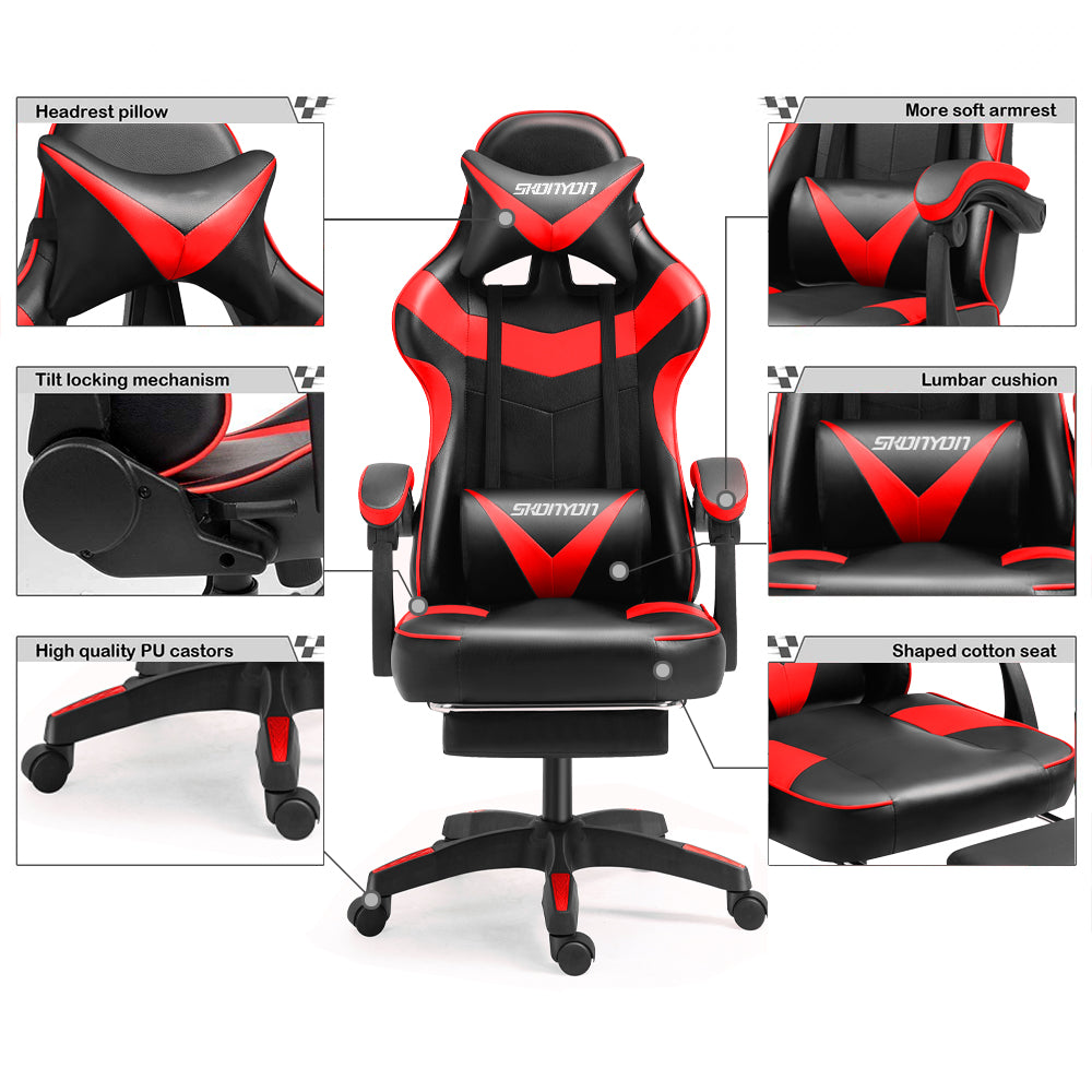 Computer Gaming Chairs with Headrest with Head Pillow, Lumbar Pad