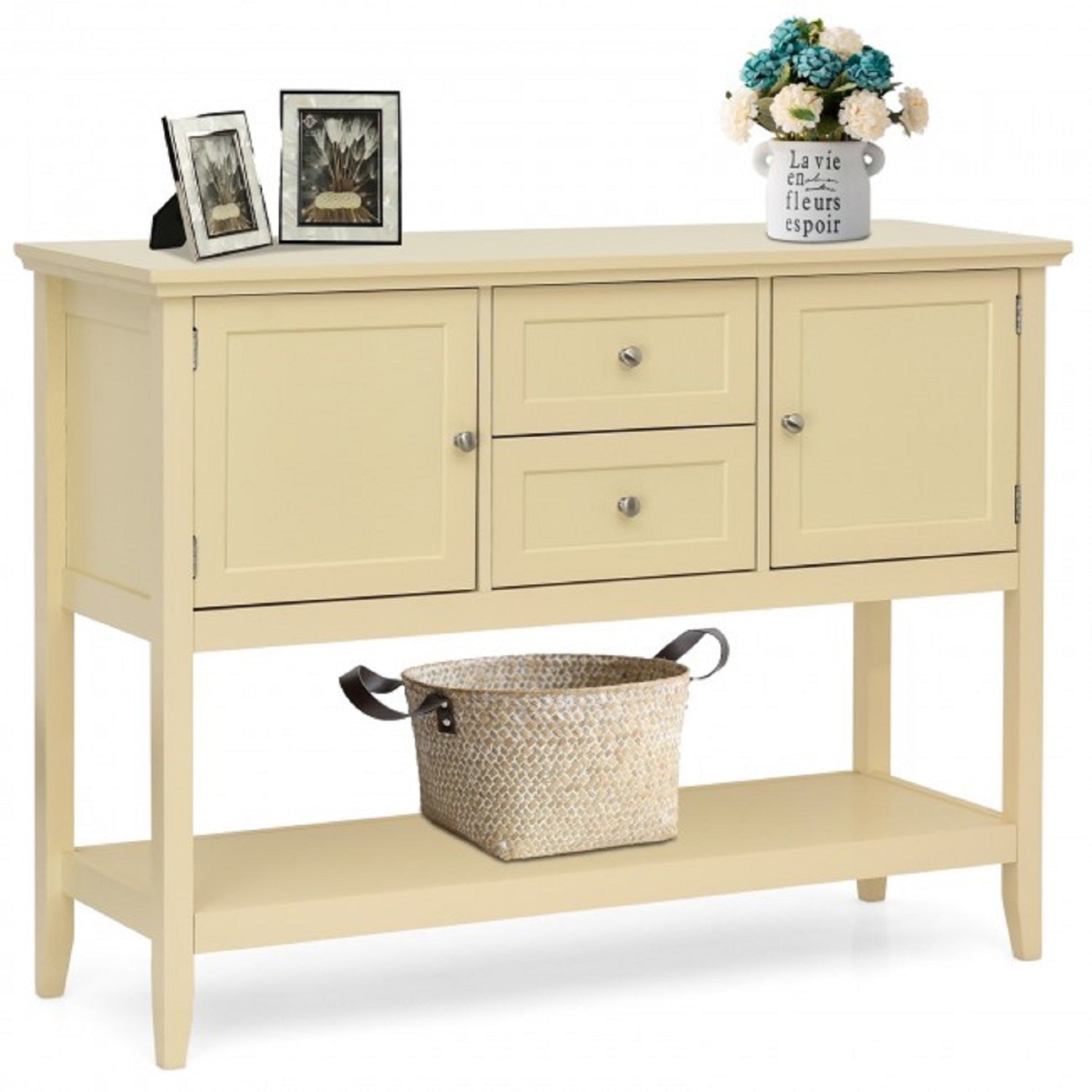 SUGIFT Sideboard Buffet Table Wooden Console Table with Drawers & Cabinets,Beige