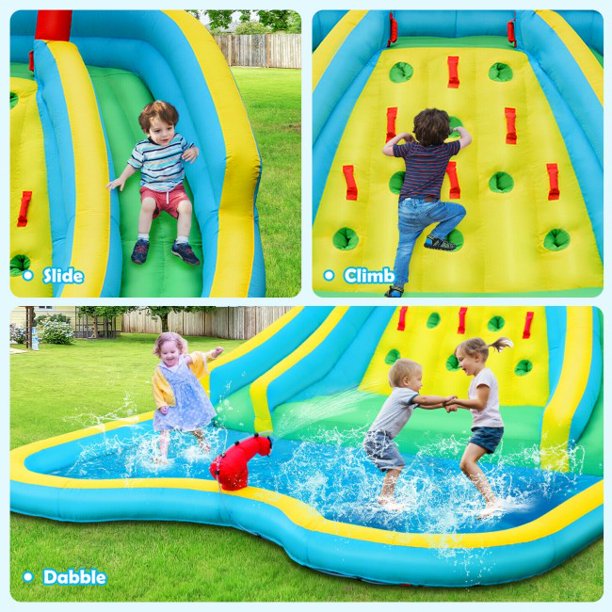 Inflatable Bounce House Water Park with Double Slide and Climbing Wall