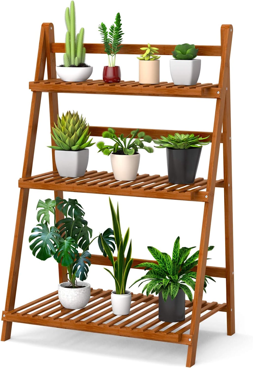 3-Tier Indoor/Outdoor Garden Bamboo Wood Folding Flower Shelf