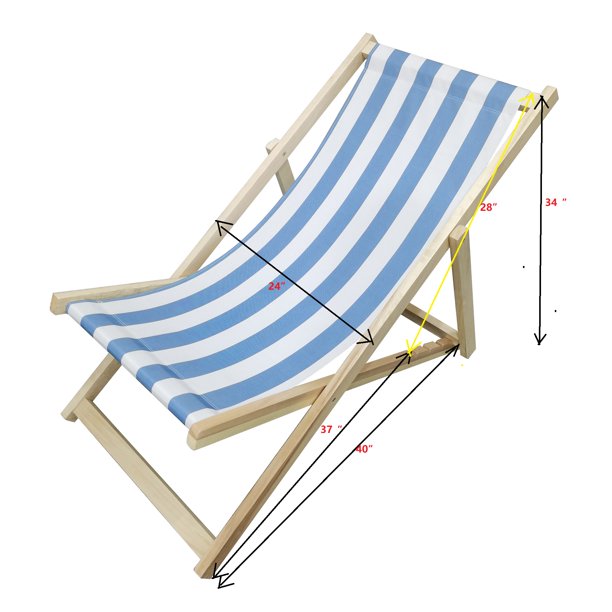 SUGIFT Beach Sling Chair, Lounge Striped Chair Outdoor, Reclining Beach Chair, Wooden Folding Adjustable Patio Chair, Light Blue