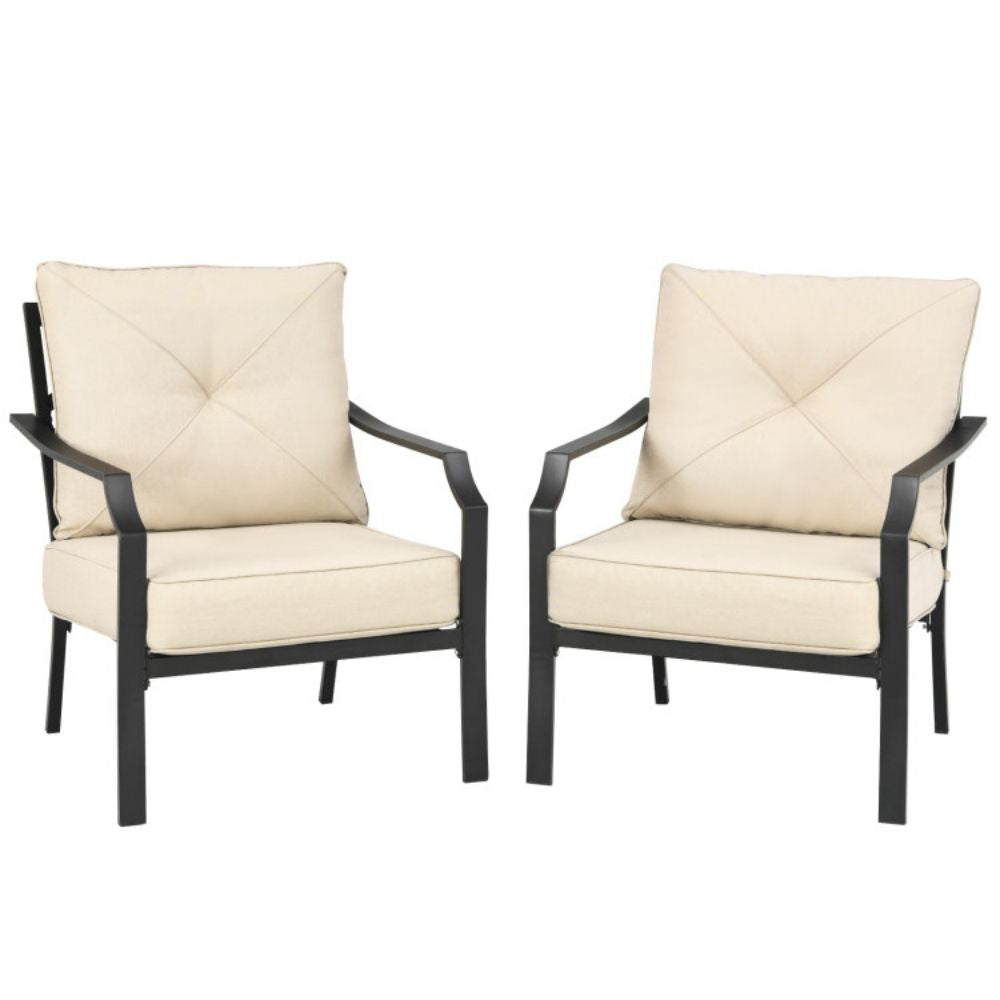 2-Piece Metal Patio Furniture Outdoor Lounge Armchair with Beige Cushions