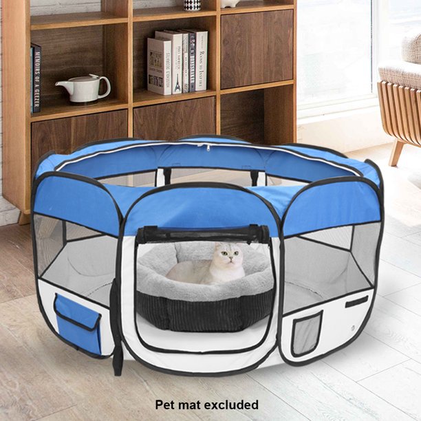 36in Portable Foldable Pet Playpen Fence with Eight Panels, Blue