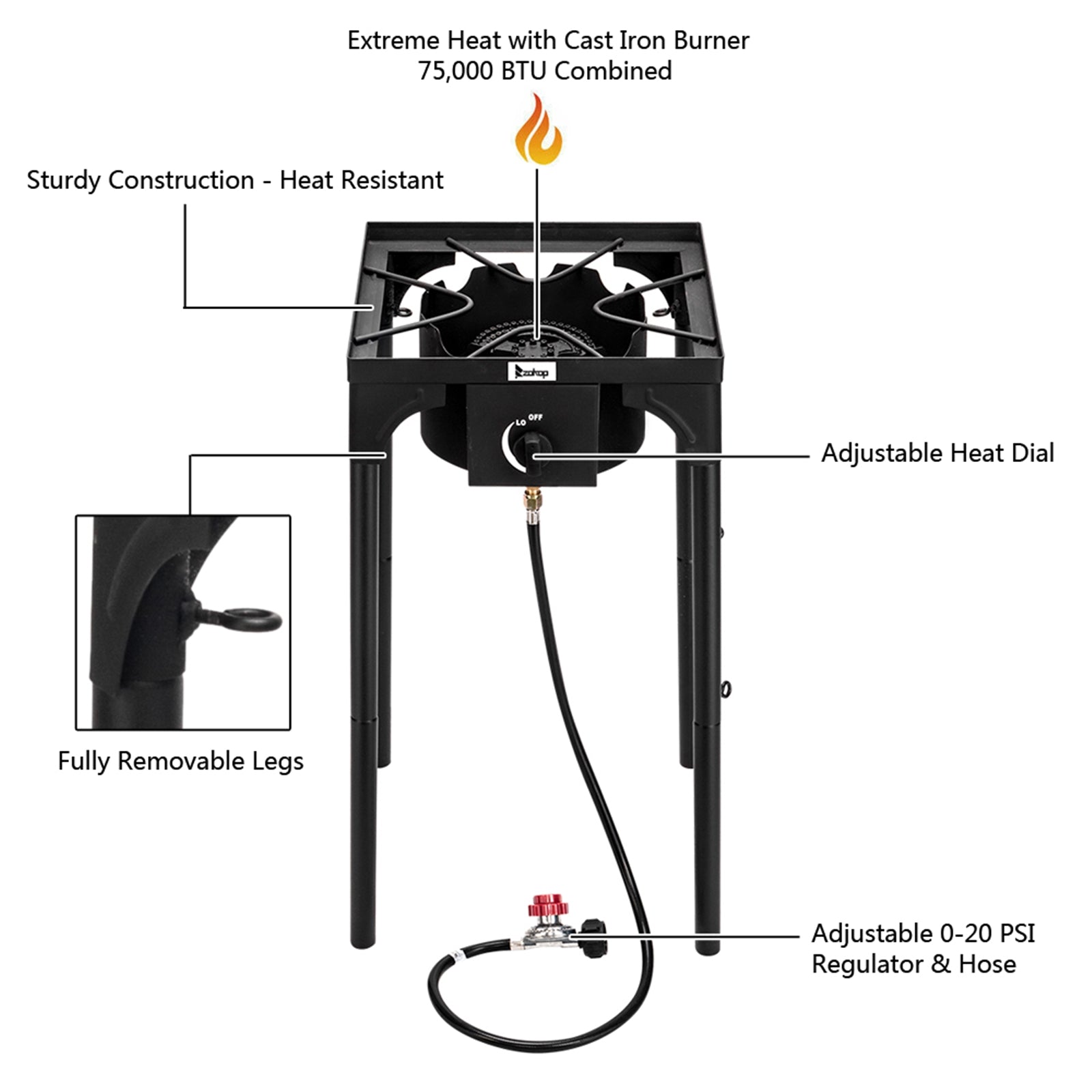 SUGIFT Outdoor Camping Stove Portable Cast Iron Patio Cooking Burner