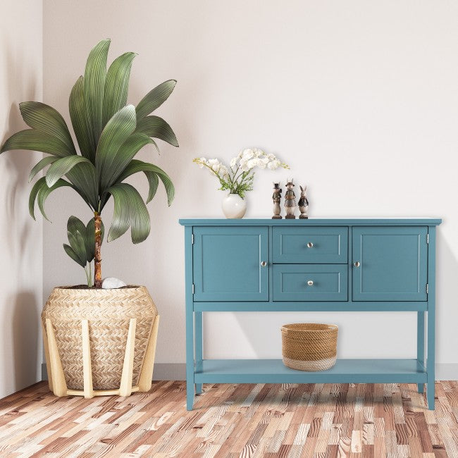 SUGIFT Sideboard Buffet Table Wooden Console Table with Drawers & Cabinets,Blue