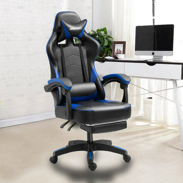 SUGIFT Ergonomic Swivel Gaming Chair, Blue and Black