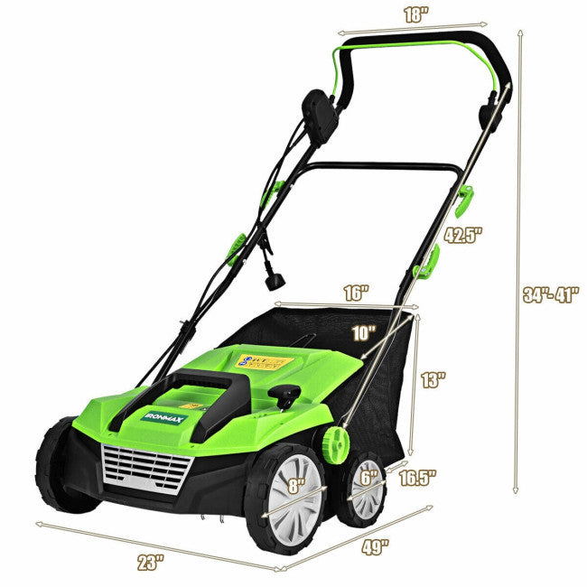 SUGIFT 15 Inch Electric Lawn Dethatcher with Dual Safety Switch,13 Amp Corded Scarifier£¬Green