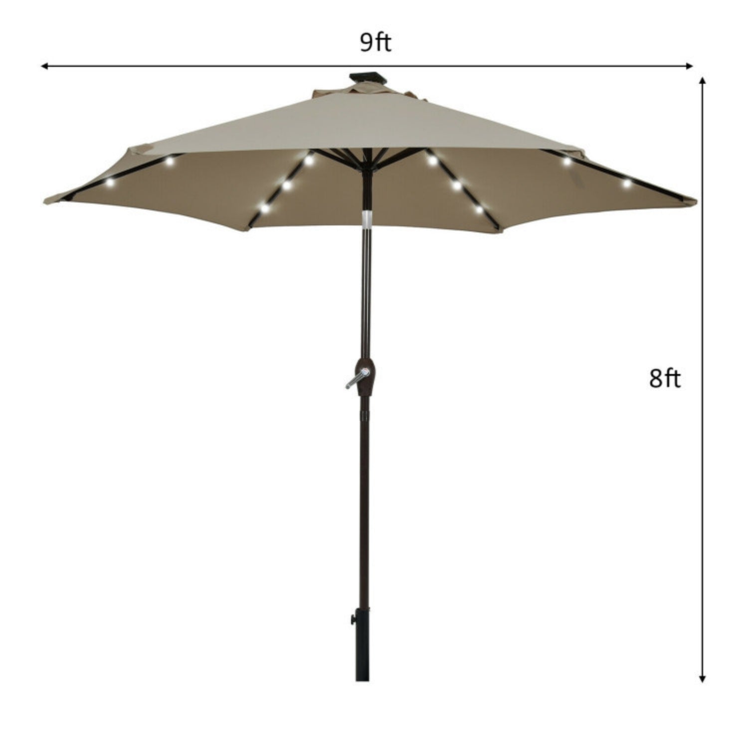 SUGIFT 9 Feet Solar LED Lighted Patio Market Umbrella Tilt Adjustment Crank,Tan