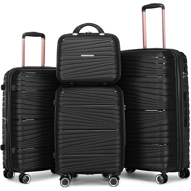 SUGIFT 4-Piece Nested Spinner Suitcase Luggage Set with TSA Lock, Black