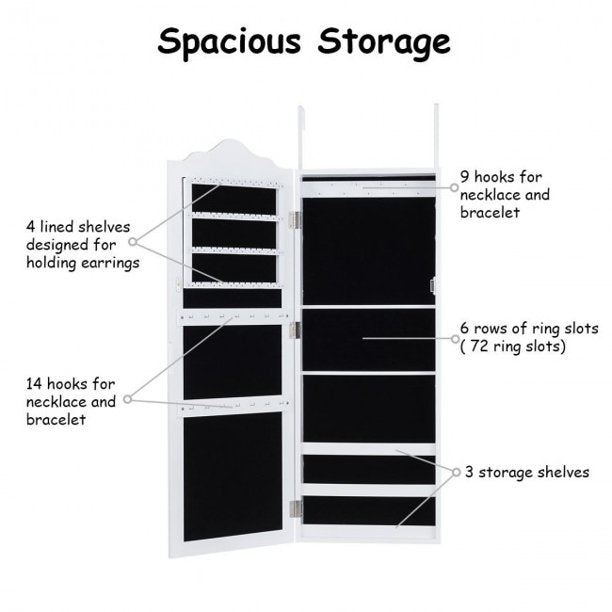 SUGIFT Wall Mounted Mirrored Jewelry Armoire Storage Organizer