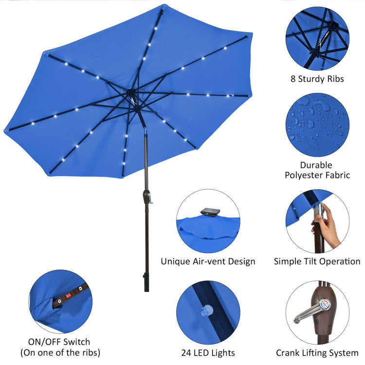 10 ft. Metal Market Solar Tilt Patio Umbrella in Navy with Crank and LED Lights