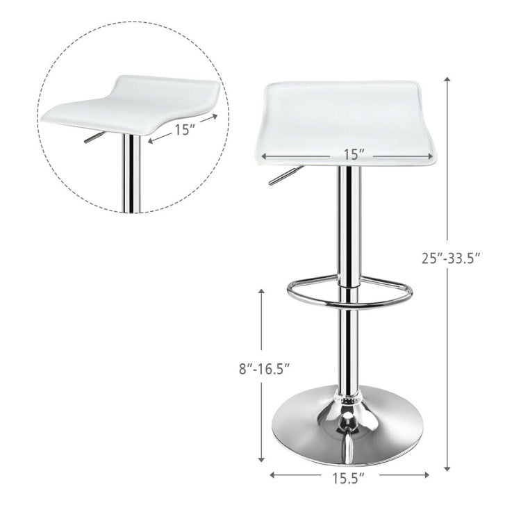 SUGIFT Set of 2 Modern Design Adjustable Backless Bar Stools,PU Leather,White