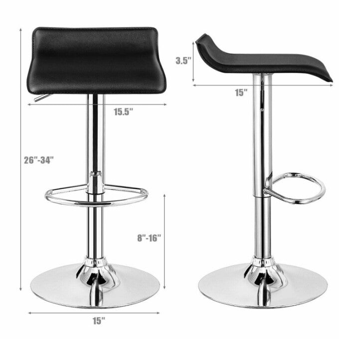 SUGIFT Set of 2 Modern Design Adjustable Backless Bar Stools,PU Leather,Black