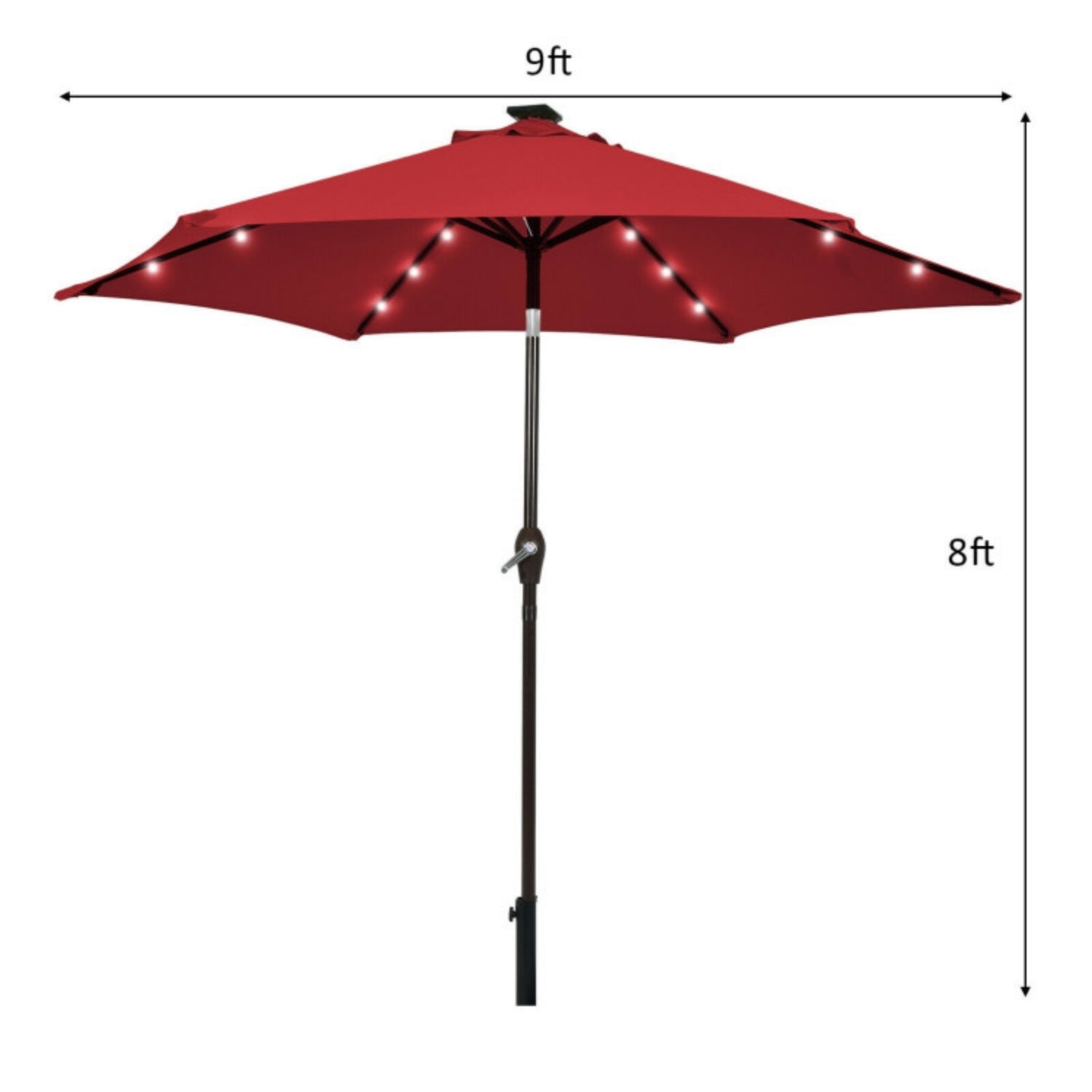 SUGIFT 9 Feet Solar LED Lighted Patio Market Umbrella Tilt Adjustment Crank,Dark Red