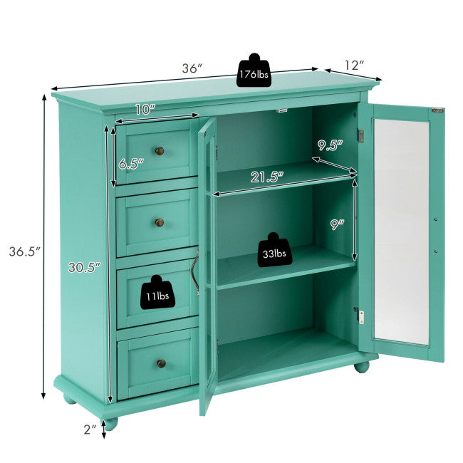 SUGIFT Buffet Sideboard Table Kitchen Storage Cabinet with Drawers and Doors,Green