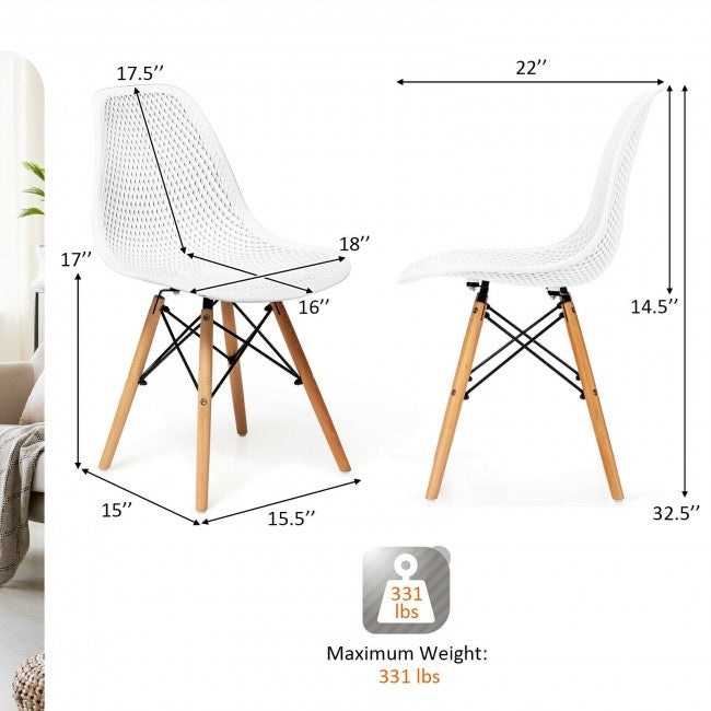 SUGIFT Modern Plastic Hollow Chair Set with Wood Leg 4 Pieces