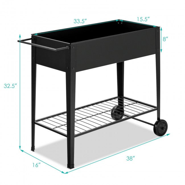 SUGIFT Elevated Planter Box on Wheels with Non-slip Legs and Storage Shelf