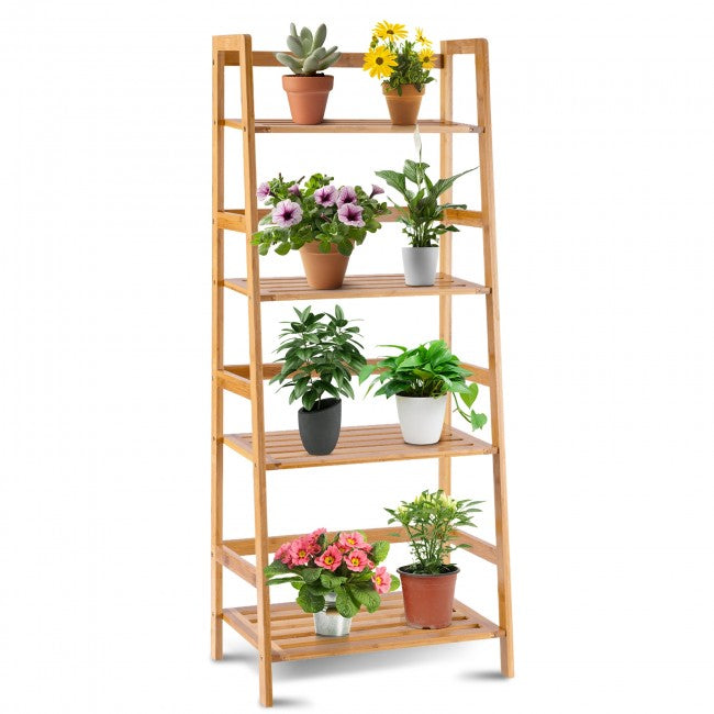 SUGIFT Multifunctional 4 Shelf Bamboo Plant Flower Storage Stand Rack