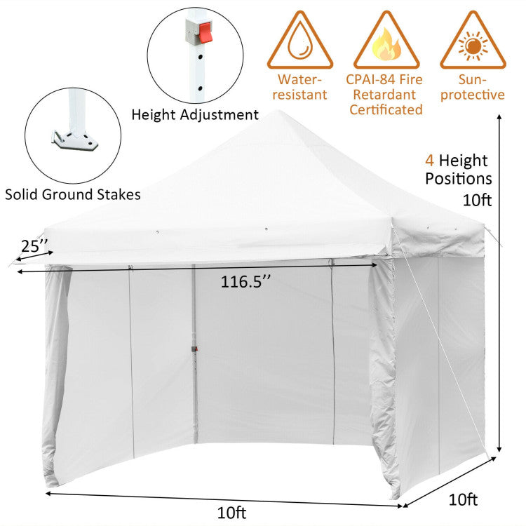 10 ft. x 10 ft. White Canopy Pop Up Tent with Removable Side Wall and Roller Bag