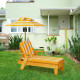 1-Piece Yellow Kids Wood Outdoor Chaise Lounge Chair with Height Adjustable Umbrella and Yellow/White Cushion