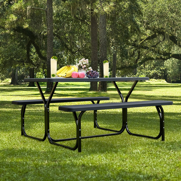 SUGIFT HDPE Outdoor Picnic Table Bench Set with Metal Base Black