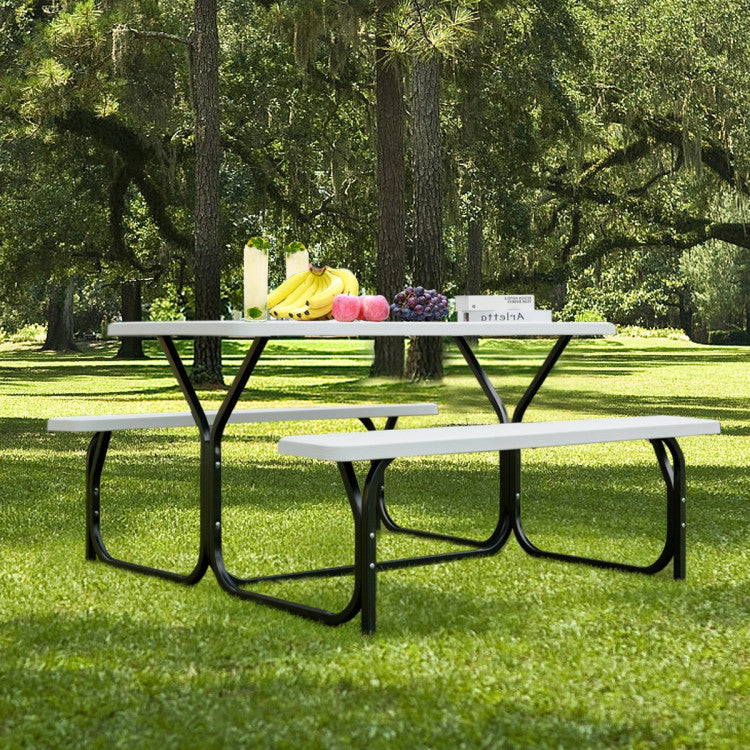 SUGIFT HDPE Outdoor Picnic Table Bench Set with Metal Base White