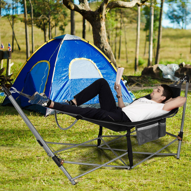 SUGIFT Portable Folding Hammock with Hammock Stand Black