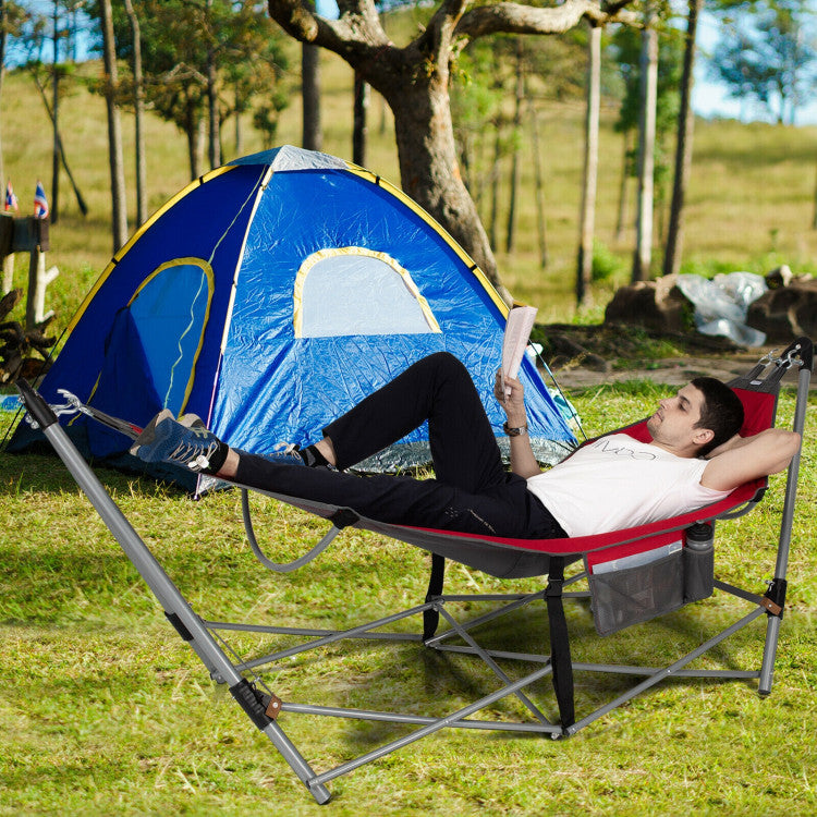 SUGIFT Portable Folding Hammock with Hammock Stand Red