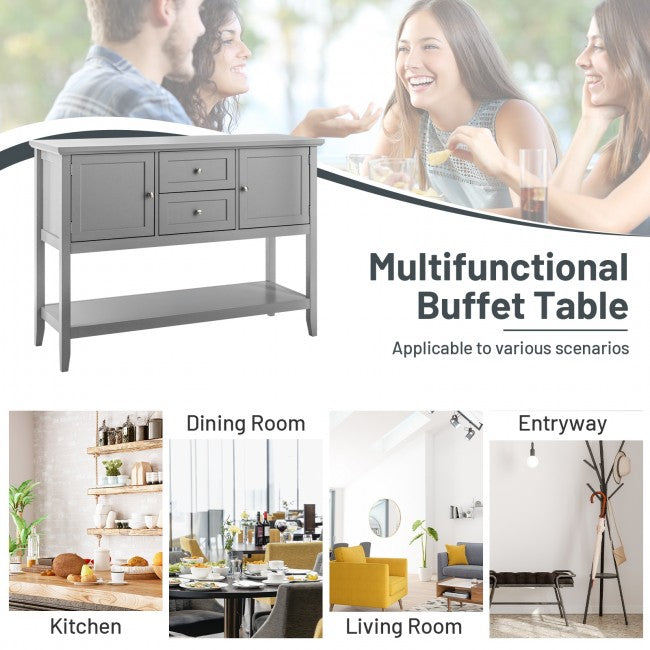 SUGIFT Sideboard Buffet Table Wooden Console Table with Drawers & Cabinets,Gray