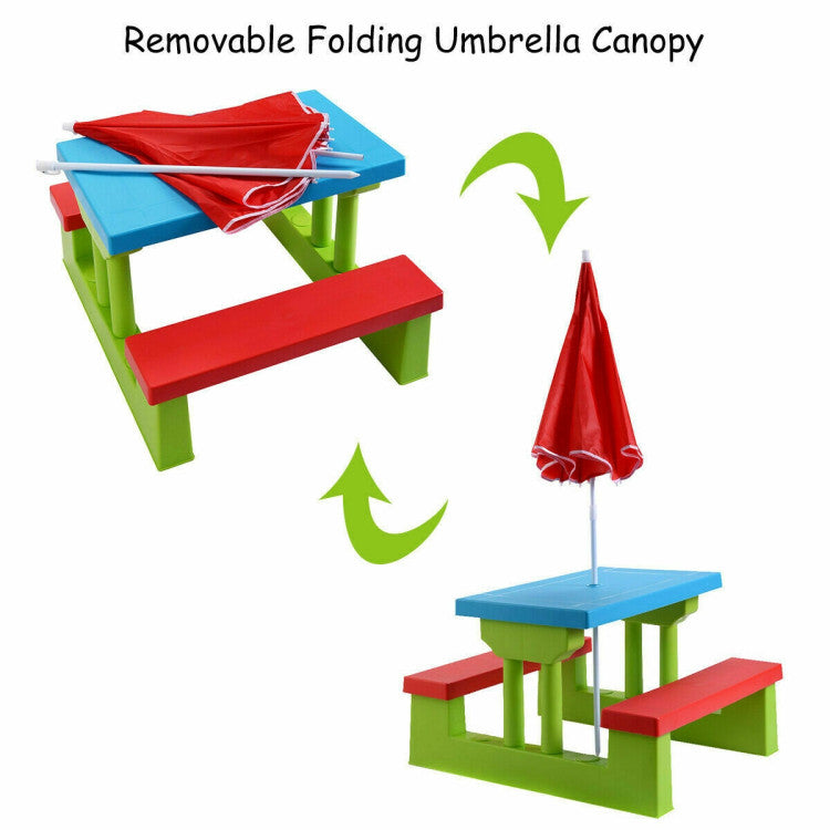 SUGIFT Kids Picnic Folding Table and Bench Set with Umbrella Green