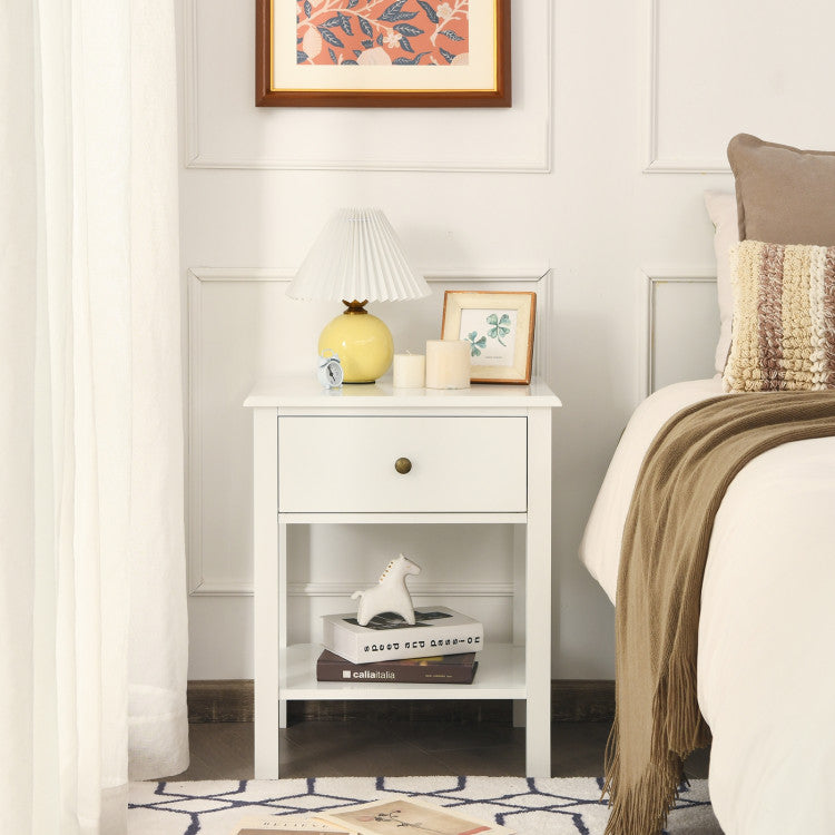 SUGIFT Nightstand End Table with Drawer and Shelf White