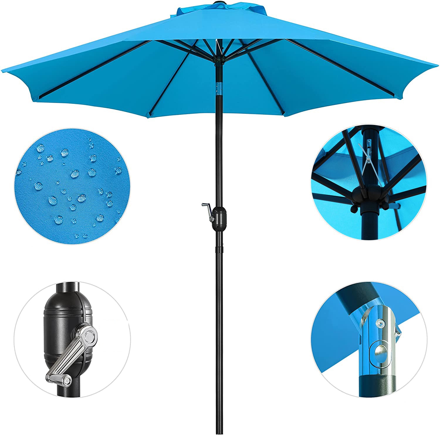 SUGIFT 7.5 ft. Market Outdoor Patio Umbrella with Push Button Tilt and Crank in Blue