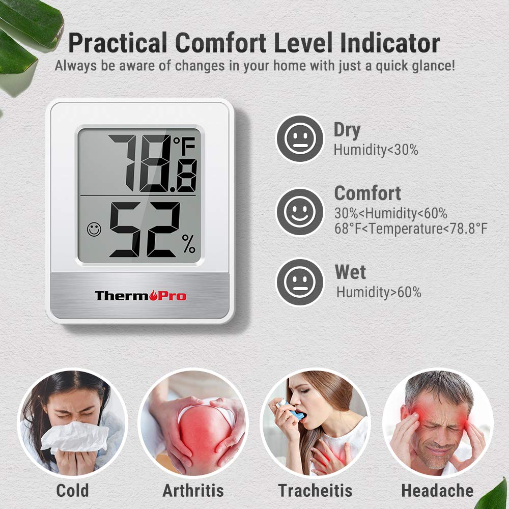 Digital Hygrometer Thermometer Temperature Humidity Meter Room Monitor/Wall-mountable/Magnet-mountable White