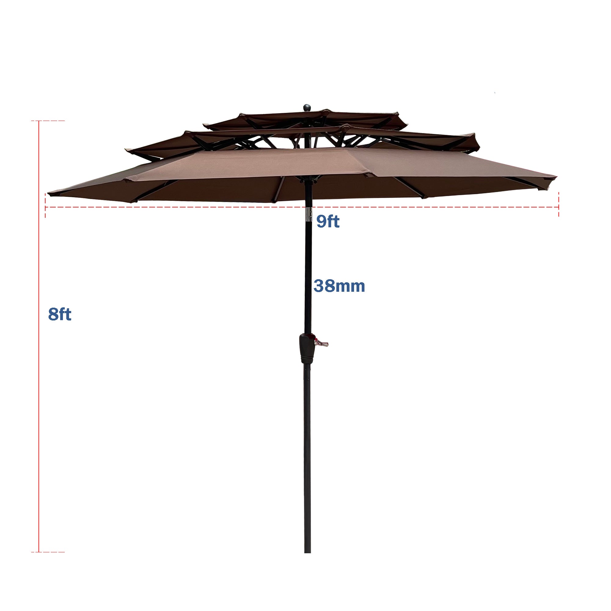 SUGIFT Double Vented 3-Tier Patio Market Table Umbrella-Brown